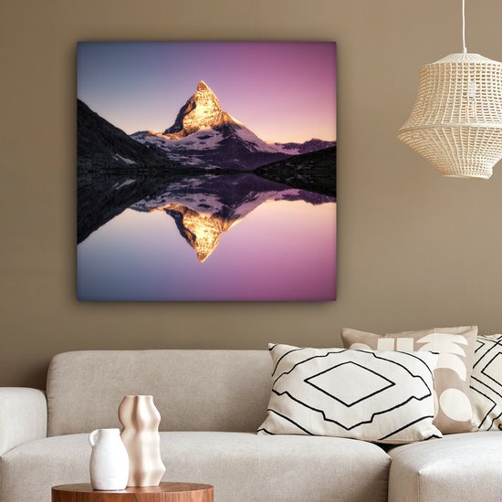Cervin au lever du soleil de Riffelsee en Suisse Toile 90x90 cm - Tirage photo sur toile (Décoration murale salon / chambre)