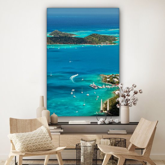 Caribbean Harbor Canvas 120x180 cm - Tirage photo sur toile (Décoration murale salon / chambre) XXL / Grand format!