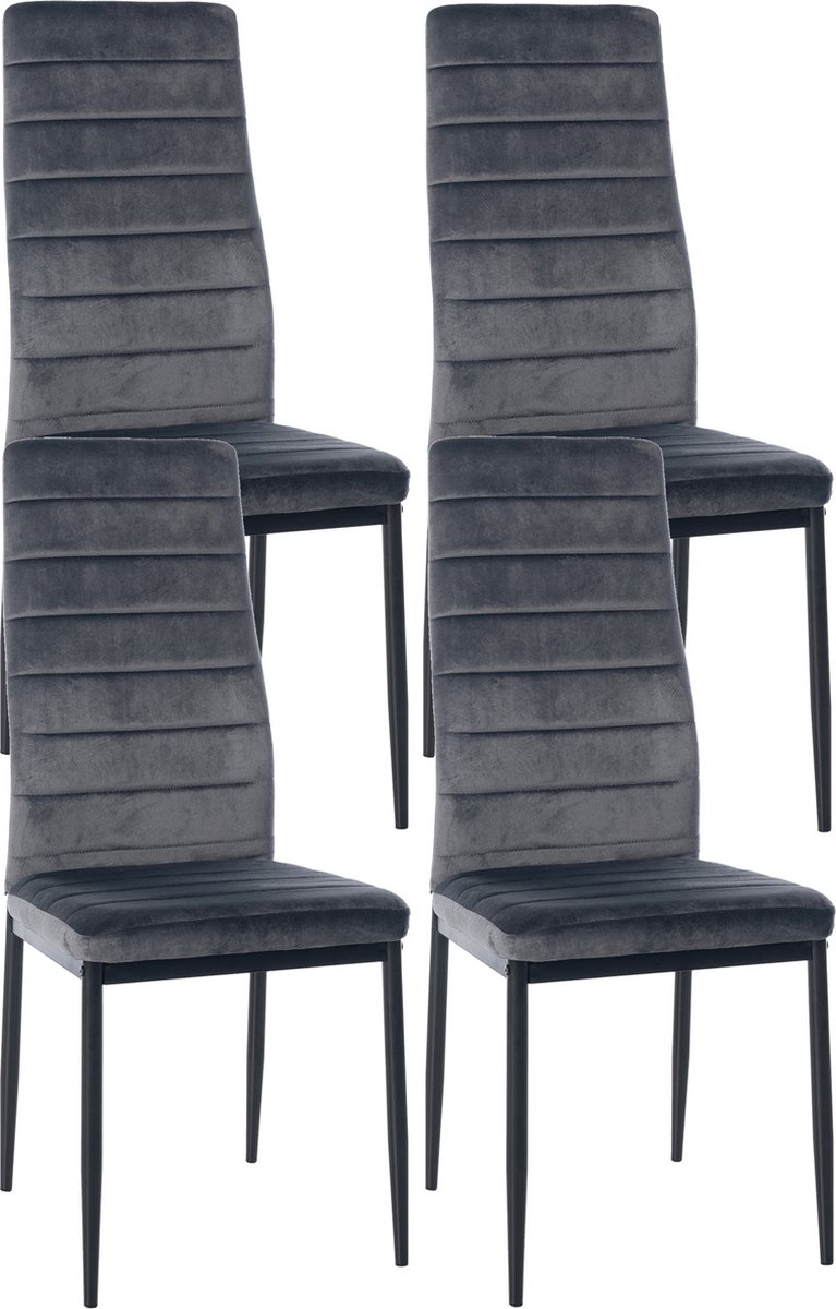 CLP Mayfair Set van 4 eetkamerstoelen - Zonder armleuning - Fauteuil - Metalen onderstel - grijs Fluweel