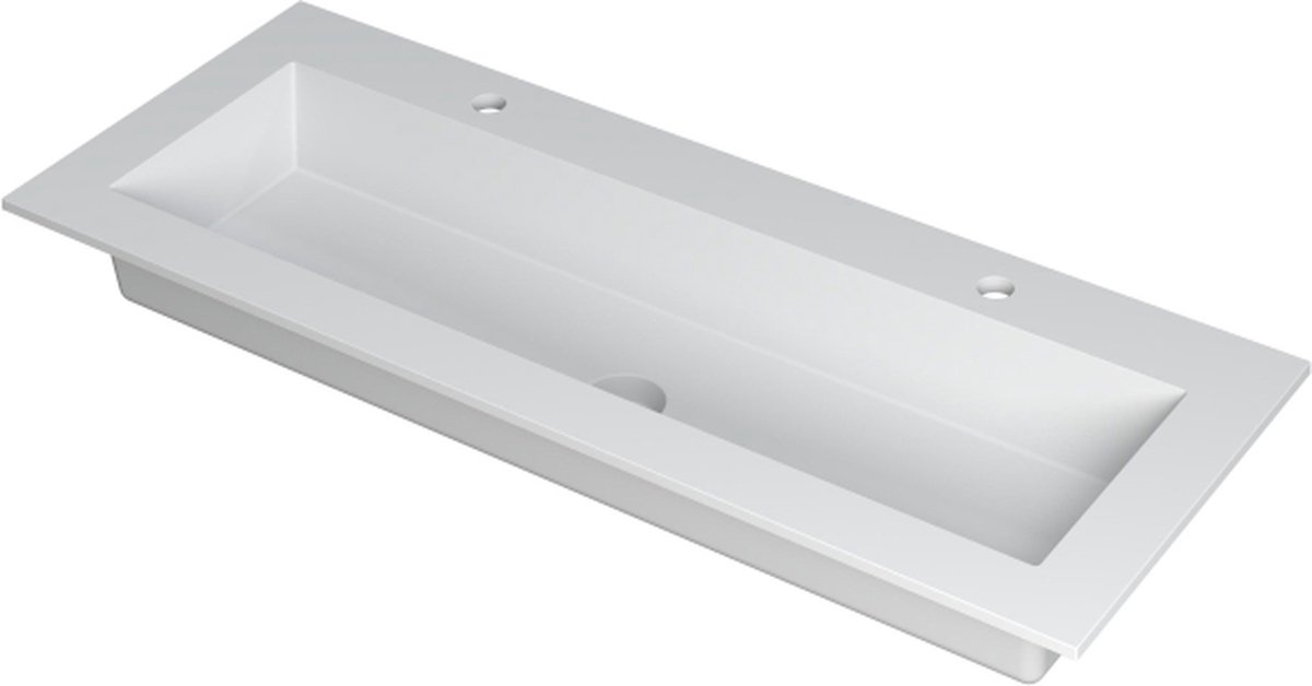INK® Kraft wastafel polystone enkele bak ,2 kraangaten, 120x45x1cm, mat wit