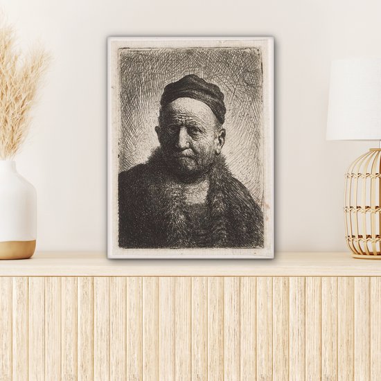 L'homme à la calotte - Peinture de Rembrandt van Rijn Toile 30x40 cm - petit - Tirage photo sur toile (Décoration murale salon / chambre)