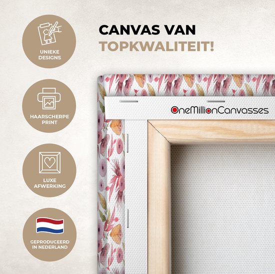 Peintures sur Toile Fleurs - Rose - Couleurs - Aquarelle - 20x30 cm - Décoration murale