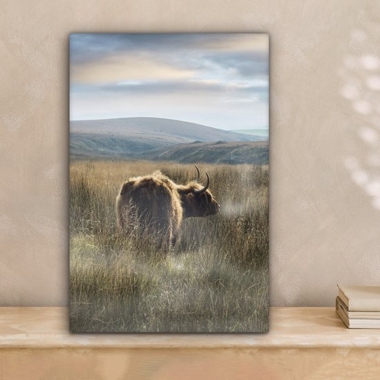 Peinture sur toile Highlanders écossais - Brouillard - Herbe - 20x30 cm - Décoration murale