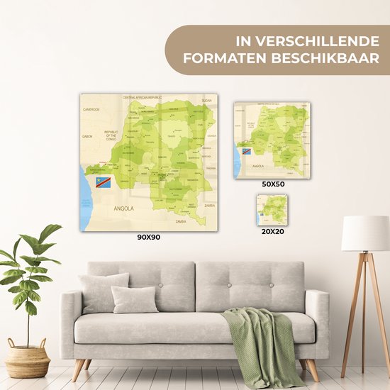 Peinture sur Verre - Dessin du Congo-Kinshasa sur une Carte Verte - 90x90 cm - Peintures sur Verre Peintures - Photo sur Glas