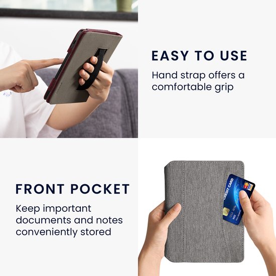 kwmobile Flip cover eReader hoesje geschikt voor Kobo Aura H2O Edition 2 - Met handvat - In lichtgrijs van Merkloos — afbeelding 5