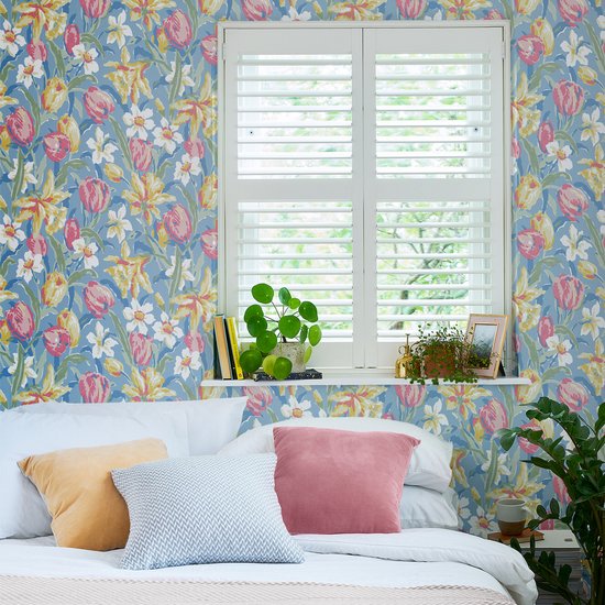 Papier peint non tissé Laura Ashley | Tulipes Blue de Chine - Blauw
