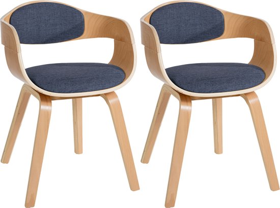 CLP Kingston Set van 2 eetkamerstoelen - Met armleuning - Stof - natura/blauw natura