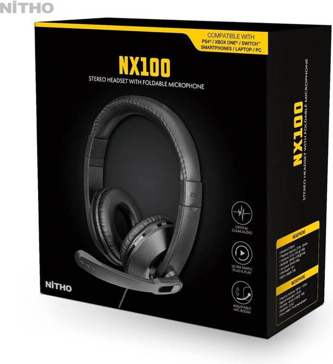 Nitho - NX100 Bedrade Stereo Gaming Headset Zwart voor PC, PS4/PS5, Xbox, Nintendo Switch
