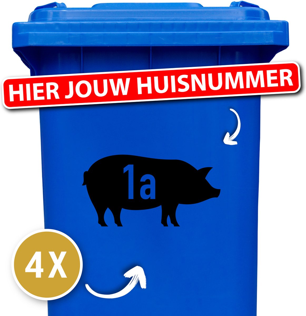 Container sticker - Container Sticker Huisnummer - Variant: Varken - Kleur: Zwart - Aantal: 4 Stuks - Stickers volwassenen - Cijfer stickers - Container stickers - sticker - stickers - cadeau
