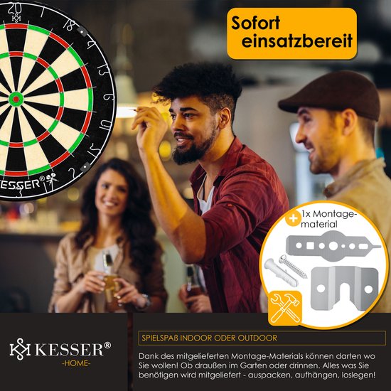 KESSER® Dartbord Sisal - 37-delige Dart Set inclusief 9x Dartpijlen en 21x Dartflights + Accessoires van KESSER® — afbeelding 3