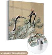 MuchoWow® Peinture sur verre - Feuilles - Grue - Japonais - Vintage - 90x90 cm - Peintures sur verre acrylique - Photo sur Glas