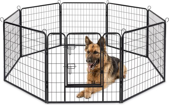 ACAZA Puppyren - Hondenren - 8 panelen - 80 cm hoog - Met deur - Zwart - Puppyren Opvouwbaar - Hondenkennel - Konijnenren