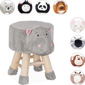 relaxdays Tabouret enfant - pouf enfant - décoration - repose-pieds avec pieds - motif animalier Hippopotame