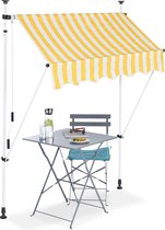 Relaxdays markies verstelbaar - klem-zonwering - zonnescherm balkon zonder boren geel-wit - 150 x 120 cm