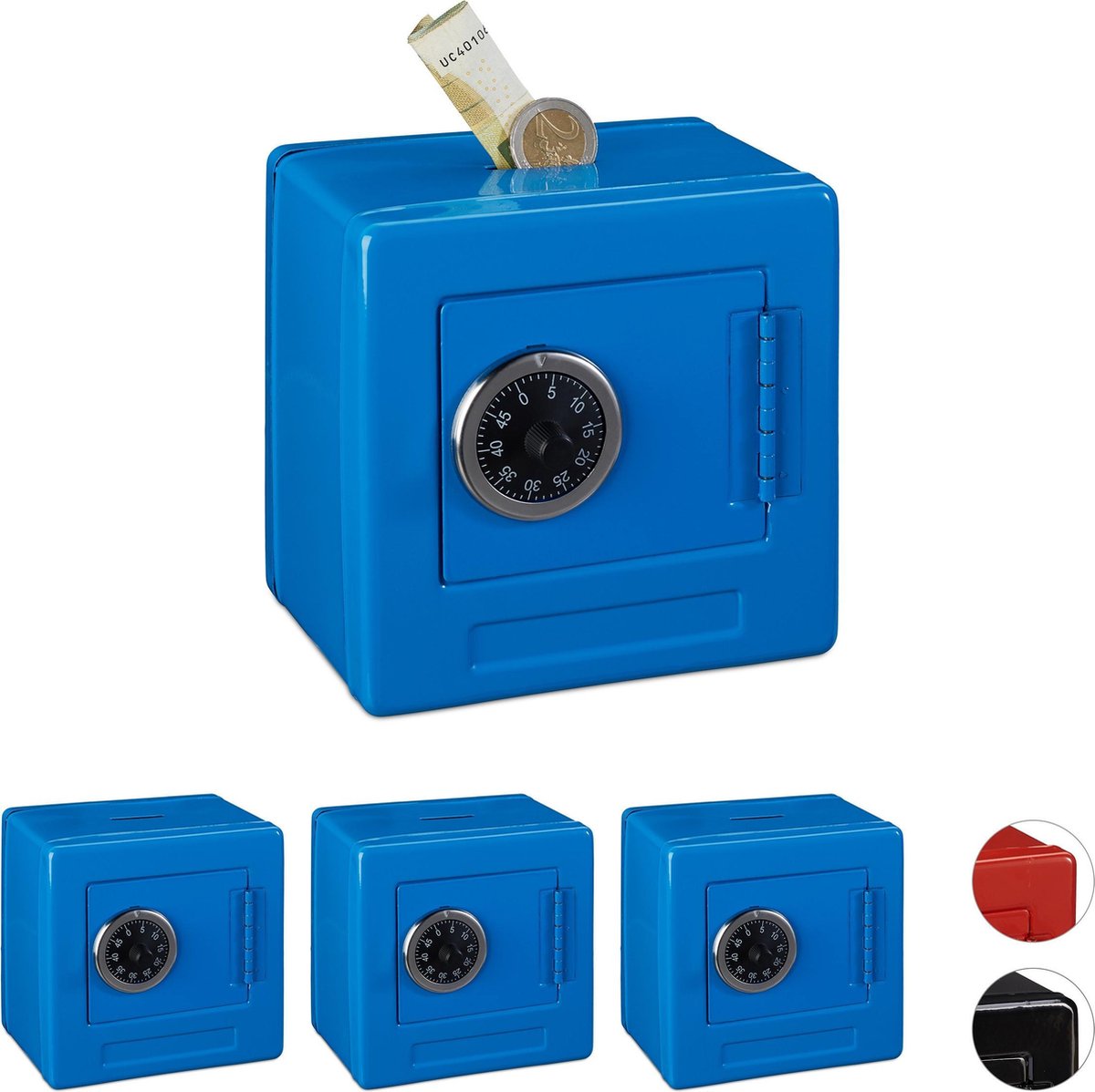| relaxdays 4 x Spaarpot kluis blauw cijferslot | relaxdays 4 x Spaarpot kluis blauw cijferslot