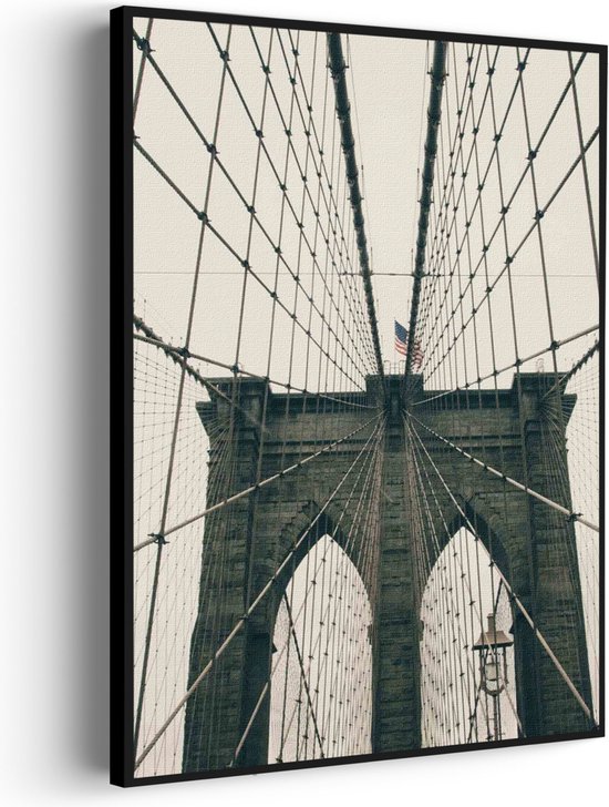 Akoestisch Schilderij Brooklyn Bridge New York City Rechthoek Verticaal Basic XL (86 X 120 CM) - Akoestisch paneel - Akoestische Panelen - Akoestische wanddecoratie - Akoestisch wandpaneel