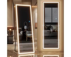 Sensahome Staande Spiegel Met Led Verlichting - Naadloos -Passpiegel - Spiegel Zonder Lijst - Dimbaar - 50x160cm
