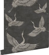 ESTAhome behangpapier kraanvogels donkergrijs - 139334 - 0,53 x 10,05 m