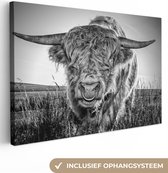 Canvas Schilderij Schotse Hooglander - Zwart - Wit - 120x80 cm - Wanddecoratie