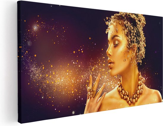 Artaza Canvas Schilderij Gouden Schoonheidsvrouw - 120x60 - Groot - Foto Op Canvas - Wanddecoratie Woonkamer