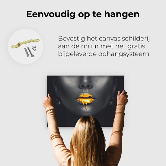 Artaza Canvas Schilderij Vrouw met Gouden Lippen - 60x40 - Foto Op Canvas - Canvas Print