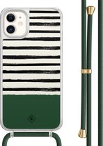 Casimoda® hoesje met groen koord - Geschikt voor iPhone 11 - Green Stripes - Afneembaar koord - TPU/acryl - Groen