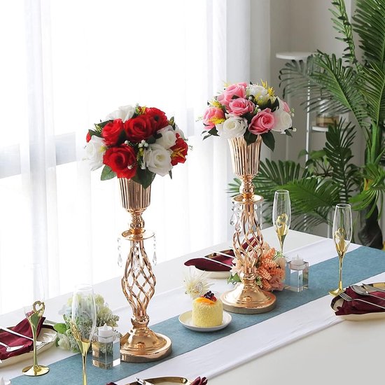 Set van 2 geometrische metalen bloemkolomstandaard voor bruiloftsreceptietafels, kunstbloemwegloodvaas, centerpieces decoratie voor feest, verjaardag, evenementen, festivalviering, 70 cm