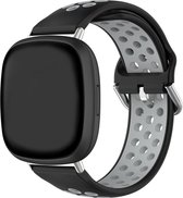 Strap-it Smartwatch siliconen sport bandje - geschikt voor Fitbit Versa 4 / Fitbit Sense 2 - zwart/grijs