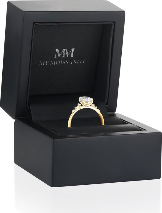 Ovaline - Ring moissanite ovale en or jaune 18 carats avec pierres latérales minimalistes - 1,5 carat