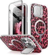 Cosmo Geschikt Voor iPhone 15 Pro Mag Case met Screen protector - Roze luipaard