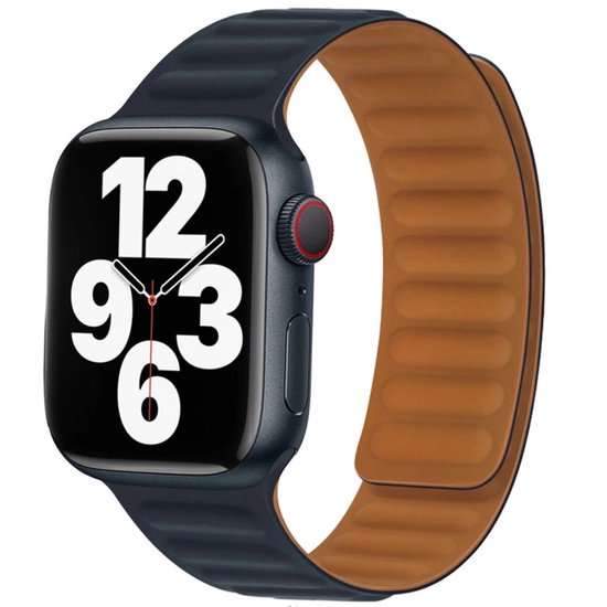 Geschikt voor Apple Watch -horlogebandje- echt leer-modern ribbel design-maat 42/44/45/49mm- magnetische sluiting