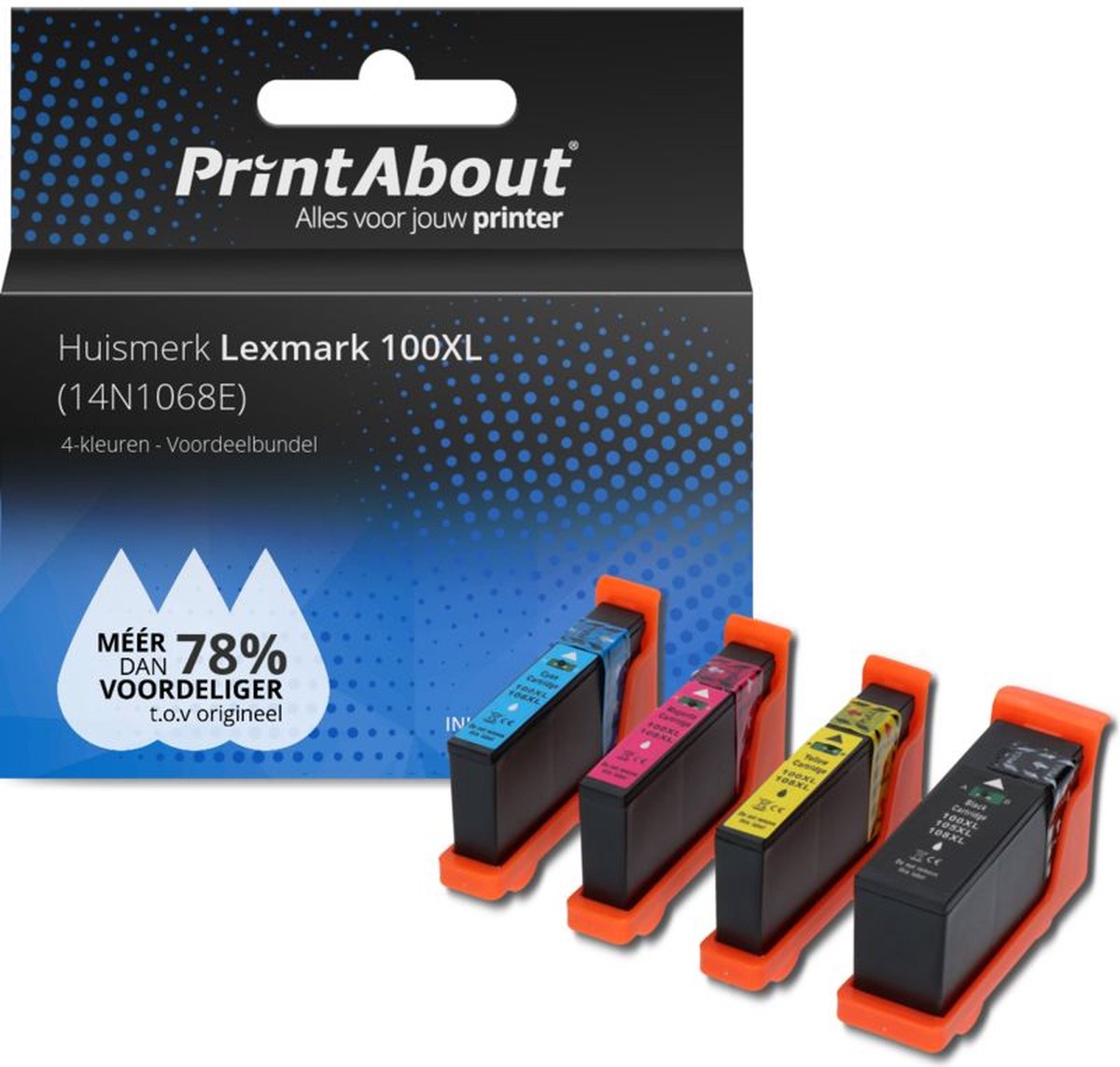 PrintAbout - Inktcartridge / Alternatief voor de Lexmark 14N1068E (nr. 100XL) / 4 Kleuren