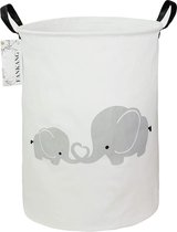 Laundry Basket, Linen, Foldable, Large Storage Basket for Kids, Toys, Nursery, Home, Gift Basket (Grey Love Elephant)