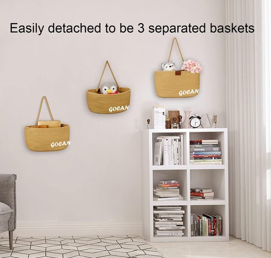 Organiseur Porte 3 Compartiments Organiseur Mural 3 Paniers En Corde De Coton - Rangement Suspendu Déco Bohème Pour Maison/bureau étagère Tissée Main
