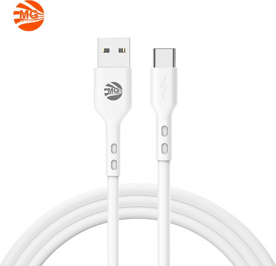 MG - Adaptateur USB avec câble - 2,4 A - Chargeur rapide avec câble - 2x Port USB avec câble de 1 m - USB vers Type-C - Wit