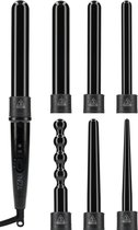 Bol.com Fineza 6 in 1 Krultang Set met Opzetstukken – Keramisch – 13 tot 32 mm – Zwart aanbieding