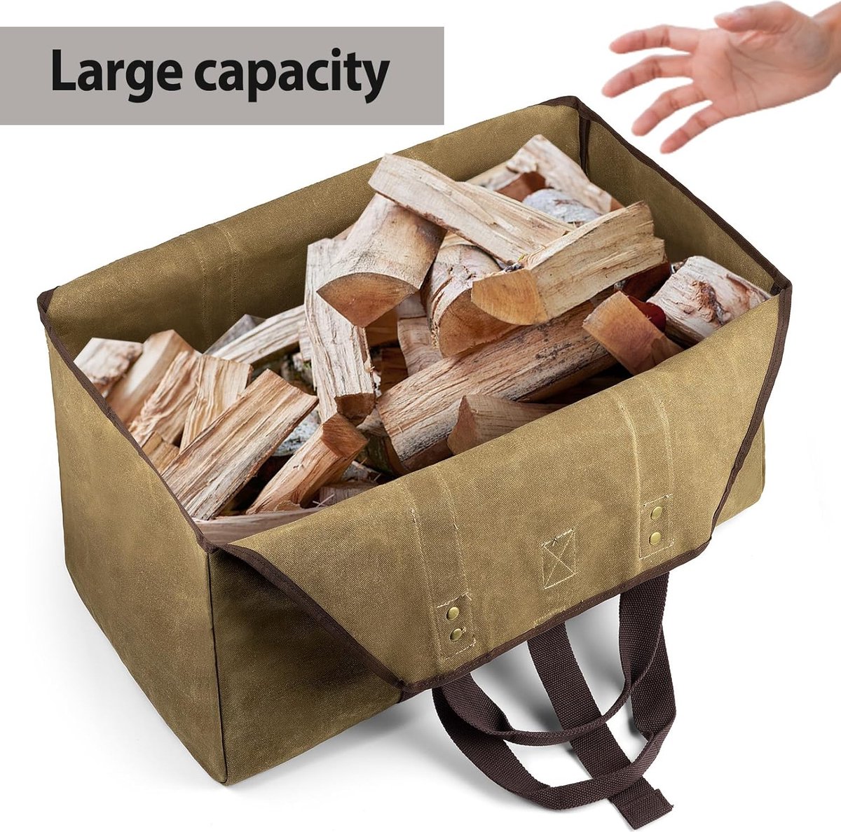 ART-GIFTREE Grote brandhout drager gewaxt canvas logboeken draagtas met handgrepen, 39 x 18 zware houten houder voor open haard - rendier
