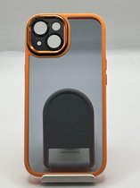 Luxe en stevige siliconen/acryl back cover hoesje met camera bescherming - Geschikt voor Apple iPhone 14 / iPhone 15 - Oranje/Transparant