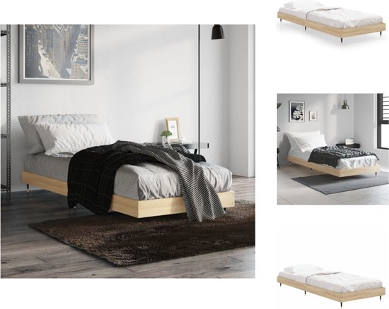 vidaXL Bedframe Sonoma Eiken - 193 x 78 cm - Duurzaam hout - Metalen poten - Multiplex lattenbodem - Bed