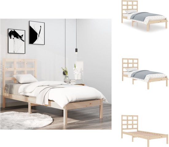 vidaXL Cadre de lit en bois - Bois de pin Massief - 205,5 x 105,5 x 31 cm - Tête de lit incluse - Convient pour Matras 100 x 200 cm - Lit