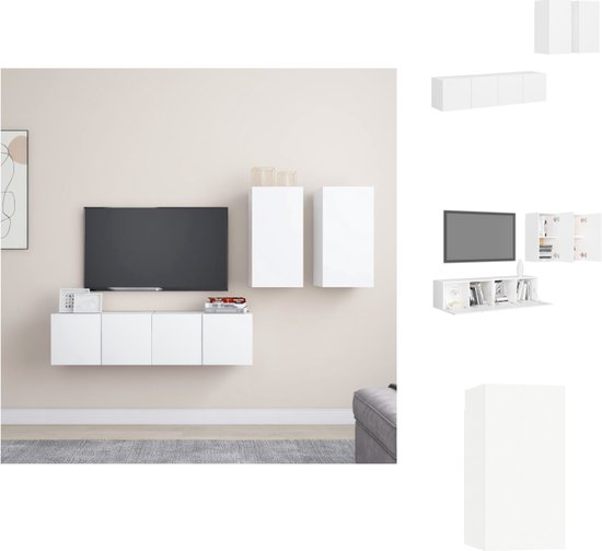 vidaXL tv-meubelset zwevend - wit - 2x 30.5x30x60 cm - 2x 60x30x30 cm - spaanplaat - Kast