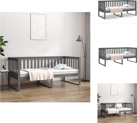 vidaXL Slaapbank Massief Grenenhout - Grijs - 207 x 106 x 90 cm - 100 x 200 cm matras - Eenvoudige montage - Bed
