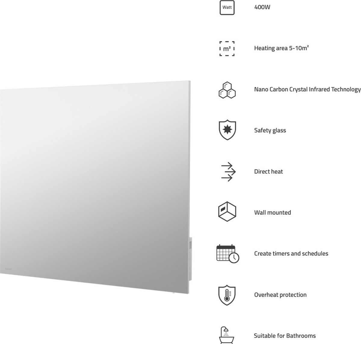 Klarstein Radiateur infrarouge Smart IP24 Chauffage électrique Salle de  Bain WiFi & App Radiateur électrique 400W Blanc