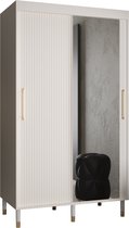 Zweefdeurkast met spiegel Kledingkast met 2 schuifdeuren Garderobekast slaapkamerkast Kledingstang met planken | elegante kledingkast, glamoureuze stijl (LxHxP): 120x208x62 cm - CAPS S2 (Wit, 120 cm) met lades