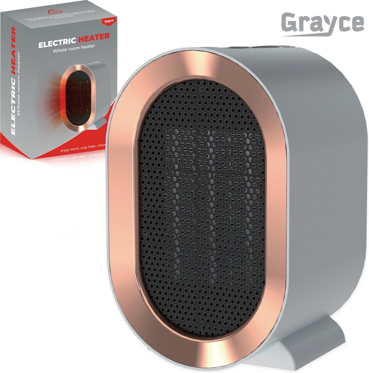 Grayce Elektrische Mini Heater – Elektrische kachel – Heater voor binnen – Kachelventilator – Elektrische verwarming – Desktop heater – 800/1200 WATT - Grijs