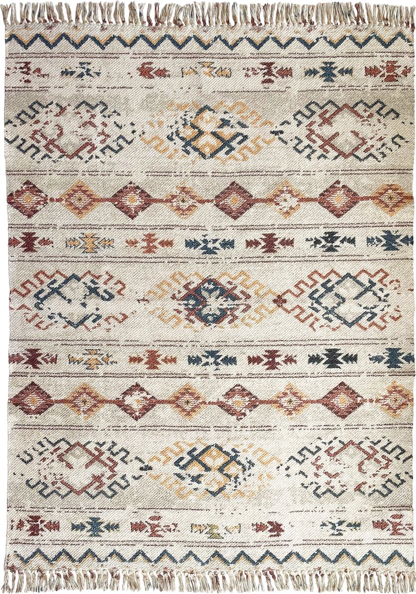 eCarpet Capri Collection 100% gerecycled katoen duurzame rug livingroom keuken hal cosy scandi handgemaakte kilim ORIENTAL 9032-150 cm x 230 cm