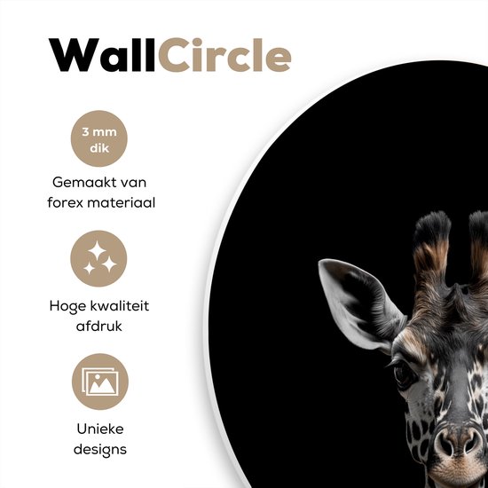WallCircle - Cercle mural 150x150 cm - Girafe - Tableaux ronds salon noir - Plaque murale rond animal - Cercle de décoration murale animal noir - Décoration chambre intérieure - Décoration murale cercle mural - Accessoires de maison tête d'animal