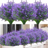 Kunstbloemen voor buiten, 12 bundels, lavendel, kunstbloemen, weerbestendige balkonplanten, struiken voor buiten, binnen, balkon, balkonbak, bloembak, paars