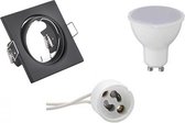 LED Spot Set - Aigi - Trion - GU10 Fitting - Inbouw Vierkant - Mat Zwart - 6W - Warm Wit 3000K - Kantelbaar 80mm - BES LED