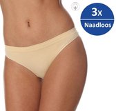 Brubeck Dames Ondergoed String - Naadloos Elastisch Katoen 3-Pack - Beige - M